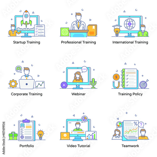 
Flat Outline Concept Icons of Business Trainings
