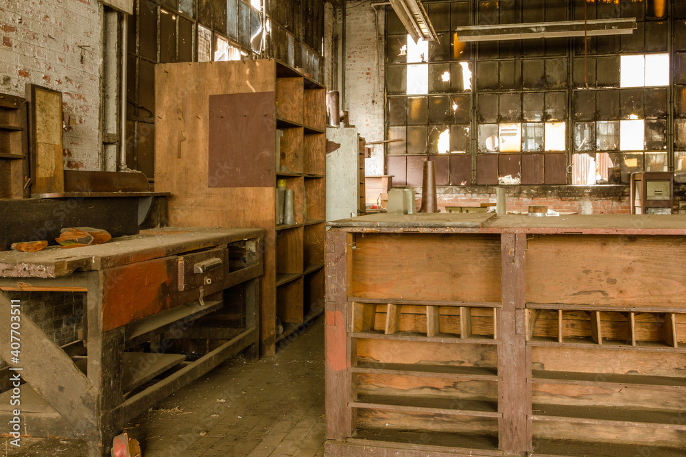 Various wooden storage units in an abandoned factory in the deep south Various wooden storage units in an abandoned factory in the deep south