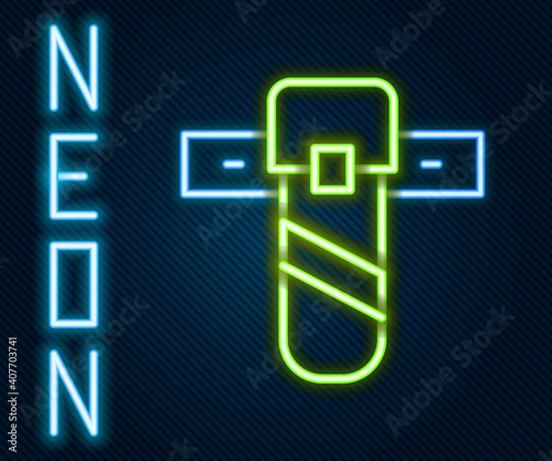 Glowing neon line Knife holster icon isolated on black background. Colorful outline concept. Vector.