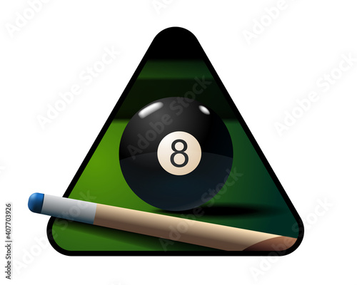 Billiard icon with cue and eight ball