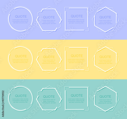 Different quote frames set. Vector flat illustration. Colorful templates with text.