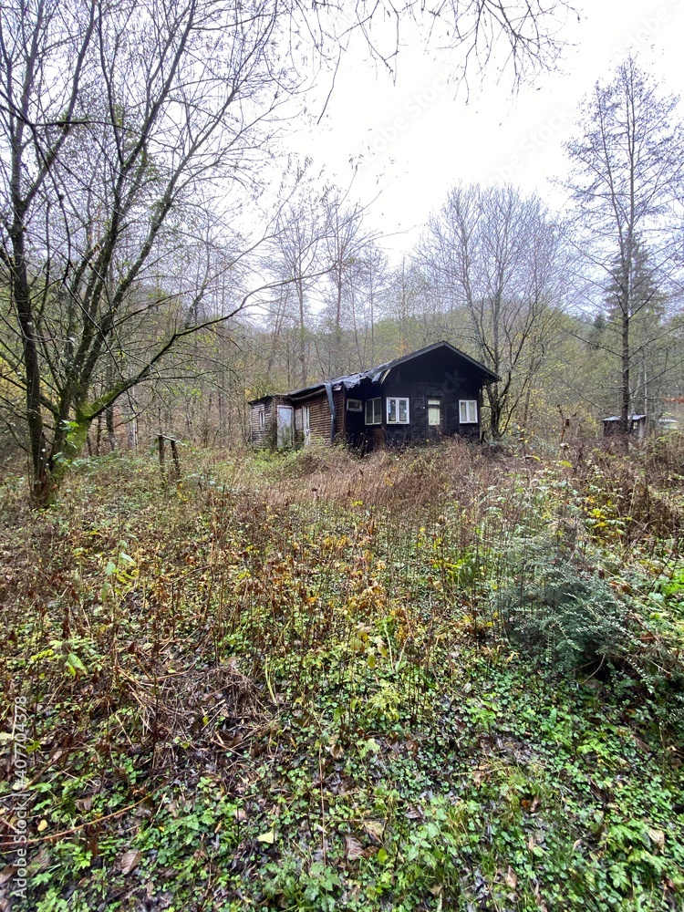 Old Abandoned bungalow left in a camping close to the river Semois, Belgium