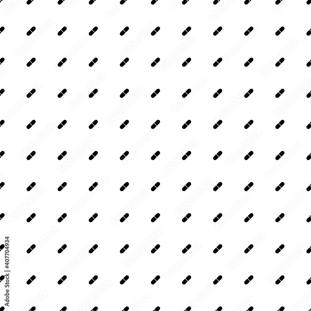 Square seamless background pattern from geometric shapes. The pattern is evenly filled with black medical capsule symbols. Vector illustration on white background
