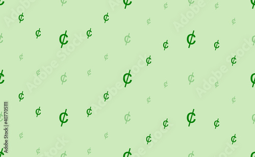 Seamless pattern of large and small green cent symbols. The elements are arranged in a wavy. Vector illustration on light green background