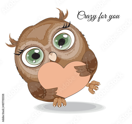 owl with heart Valentines Day card crazy for you