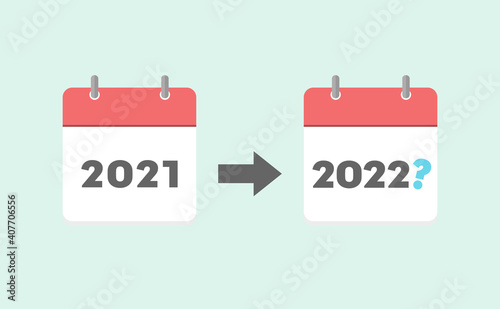 2021と？マーク入りの年間カレンダーのイラスト： コロナウイルスによる計画やオリンピックなどのイベント延期イメージ素材　水色背景