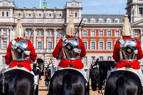 Fototapeta The Royal Guards in red uniform on horses, The Life Guards, Household Cavalry Mo