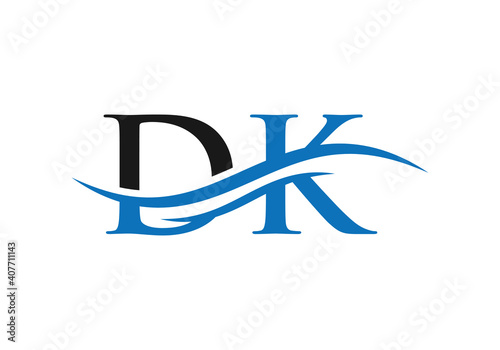 Water Wave DK Logo Vector. Swoosh Letter DK Logo Design for business and company identity.