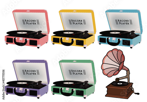 Vinyl Record Player Vector Set