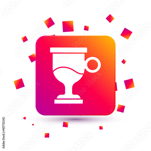 White Mulled wine with glass of drink and ingredients icon isolated on white background. Cinnamon stick, clove, lemon slice. Square color button. Vector.