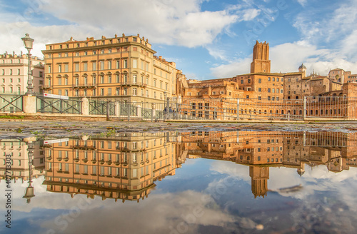 Rome, Italy - in Winter time, frequent rain showers create pools in which the wonderful Old Town of Rome reflect like in a mirror. Here in particular Piazza Venezia © SirioCarnevalino