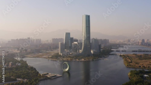 Aerial view of Xiamen Xinglin Bay, the CBD modern city skyline in Xinglin District in Xiamen, China photo