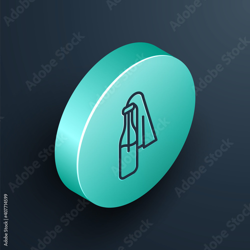 Isometric line Cocktail molotov icon isolated on black background. Turquoise circle button. Vector.