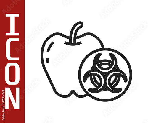 Black line Genetically modified apple icon isolated on white background. GMO fruit. Vector.