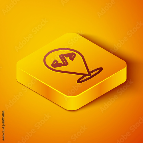 Isometric line Web design and front end development icon isolated on orange background. Yellow square button. Vector.