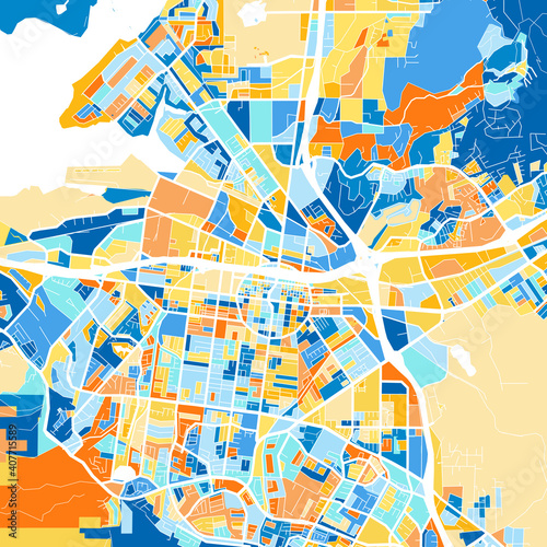 Art map of Corona, UnitedStates in Blue Orange