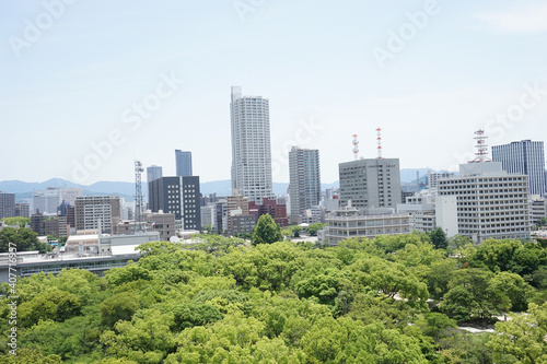 Aerial view of Hiroshima city from top of Hiroshima Castle in Hiroshima, Japan - 広島 街並み 広島城