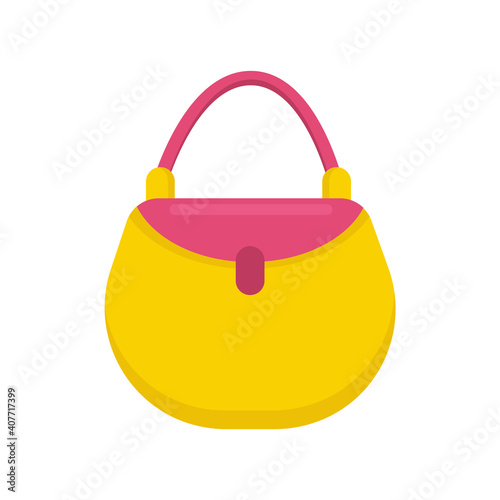 Fashionable elegant women's bag in yellow and pink tones, isolated on a white background. Stylish women's accessory with an unusual shape. Cute vector illustration in flat style
