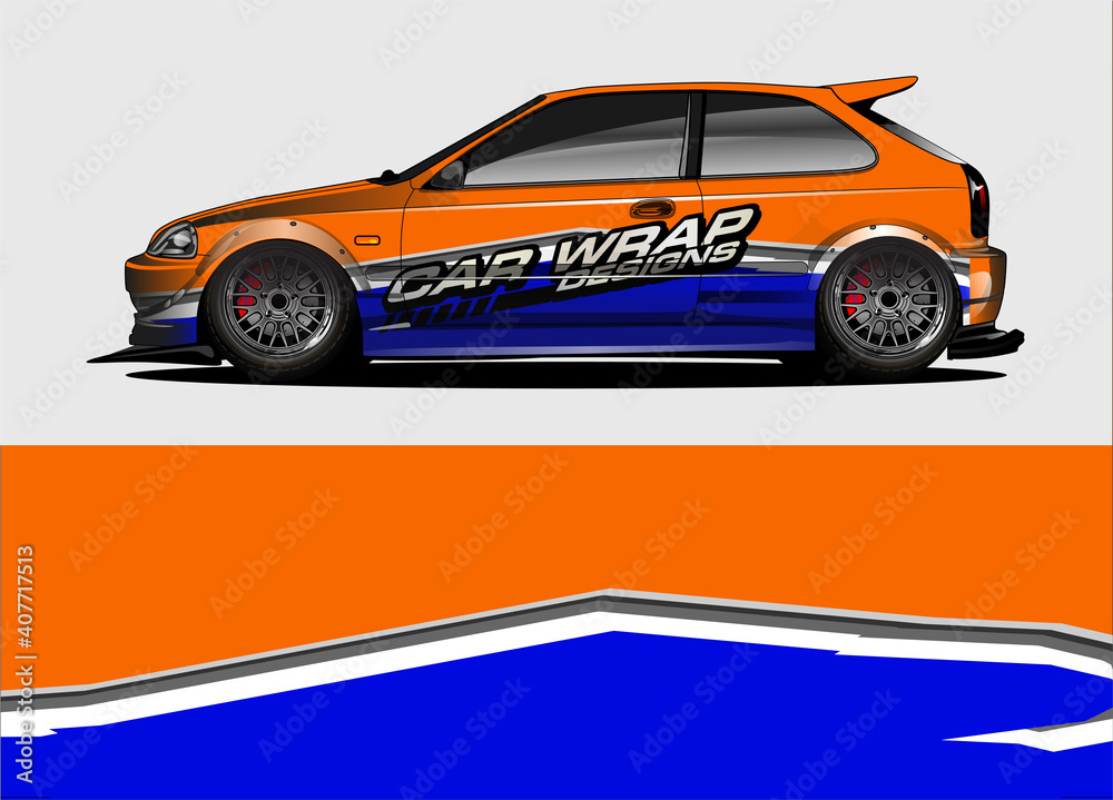 Fototapeta premium rally car livery design vector. abstract race style background for vehicle vinyl sticker wrap 