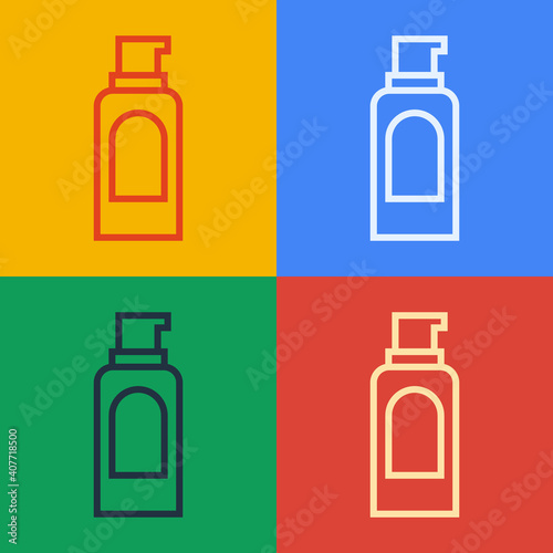 Pop art line Spray can for hairspray, deodorant, antiperspirant icon isolated on color background. Vector.