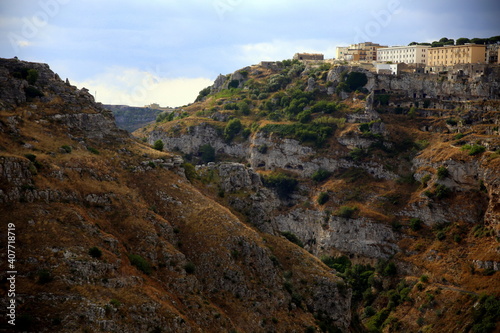 View of the ravine and houses on the canyon wall, Matera, European Capital of Culture 2019