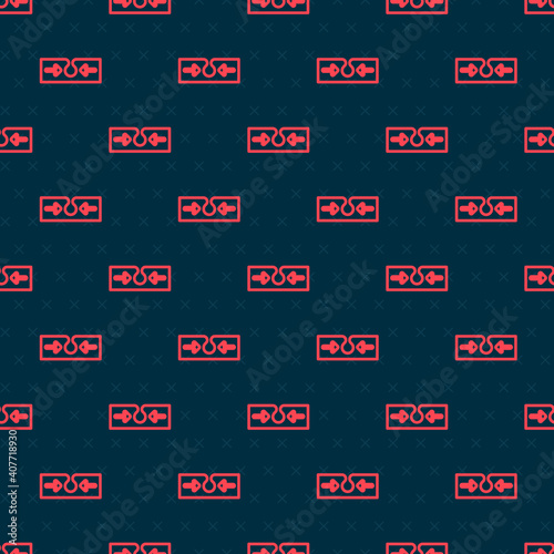 Red line Acne icon isolated seamless pattern on black background. Inflamed pimple on the skin. The sebum in the clogged pore promotes the growth of a bacteria. Vector.