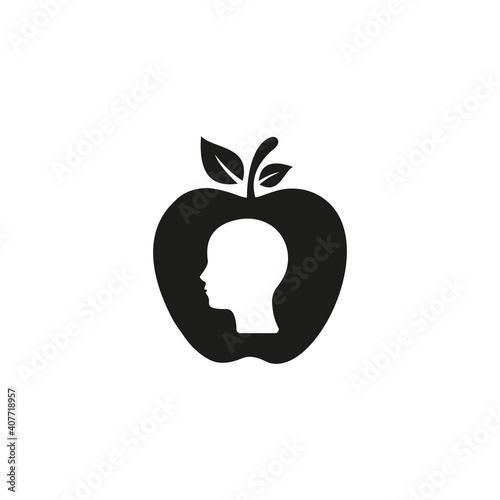 Man head vector logo design. Natural products logo. Head logo design with apple concept. Apple head logo icon