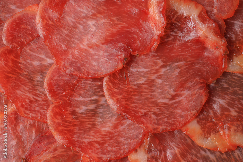 Detail, close-up of acorn-fed Iberian loin from Extremadura Detail, close-up of acorn-fed Iberian loin from Extremadura