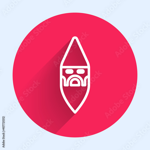White line Wizard warlock icon isolated with long shadow. Red circle button. Vector.
