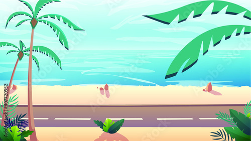 Vector Flat Road Near The Beach View