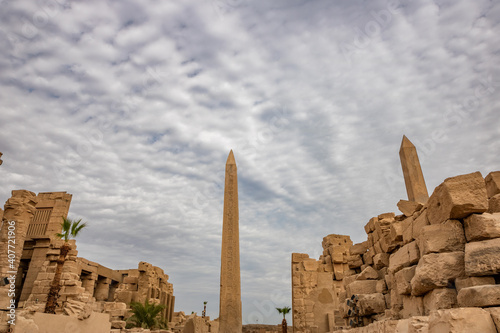 Egyptian Obelisk. Obelisk of Hatshepsut and Thutmosis I in the Karnak Temple Complex in Luxor. photo