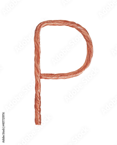 Letter  made of copper wire  isolated on white background