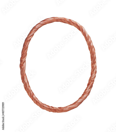 Letter O made of copper wire isolated on white background