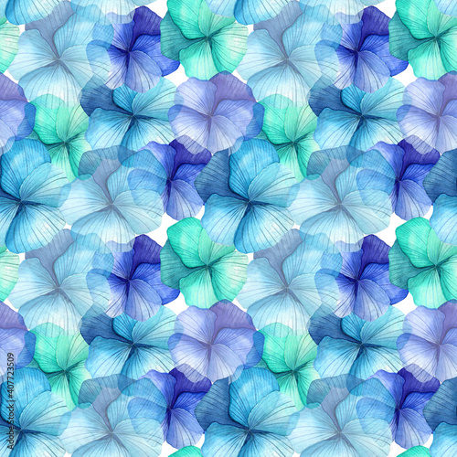 Seamless watercolor pattern with blue flowers. Spring, summer design. 