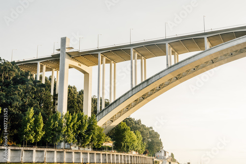 Closeup shot of the Arrabida bridge in Porto, Portugal photo