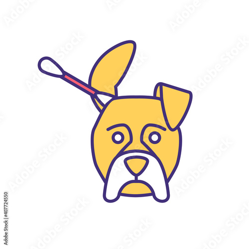 Ear cleaning for pets RGB color icon. Dog washing and cleaning. Professional grooming salon procedure for doggy. Pet care service. Veterinary for domestic animals. Isolated vector illustration