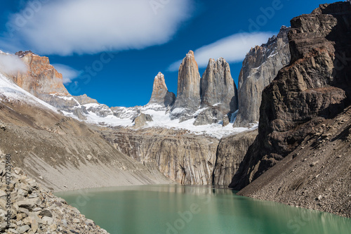 The three Towers of Paine in Torres del Paine National Park (CL)