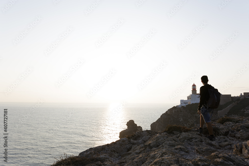 Sagres, Portugal, cliff and sunset