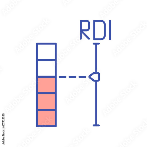 RDI excess level RGB color icon. Reference daily intake of vitamin. Food and dietary supplement measurement. Health care. Medical measure. Nutritionology treatment. Isolated vector illustration