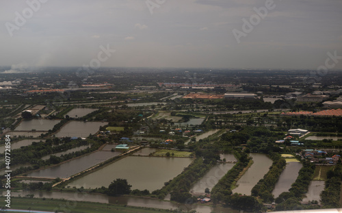 View of the surroundings of Bangkok from the plane. Thailand, 2019