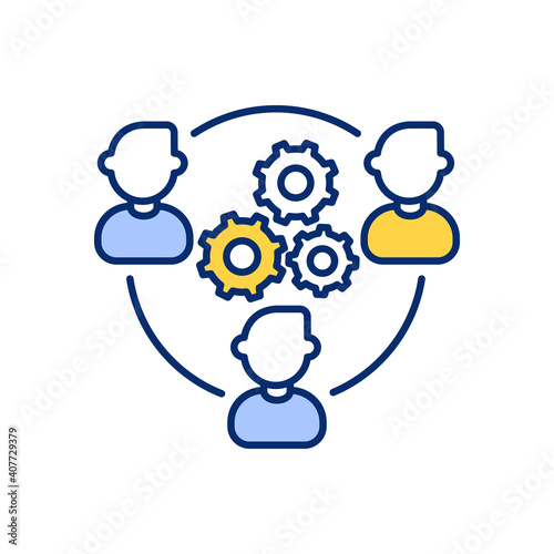 Remote team management RGB color icon. Cooperation in productive teamwork. Operating business network. Partnership in job. Outsourcing and freelance community. Isolated vector illustration