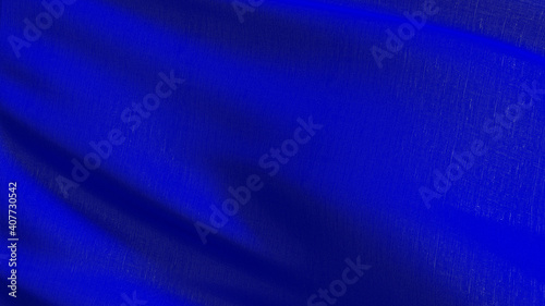 Empty blue flag and copy space for advertisement. Mockup. 3d abstract illustration.
