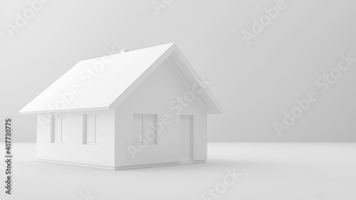 3D render visualization with house for real estate offer, abstract background, clay color simple mockup for advertising product, shades, grey and white colors, for sale, perspective view
