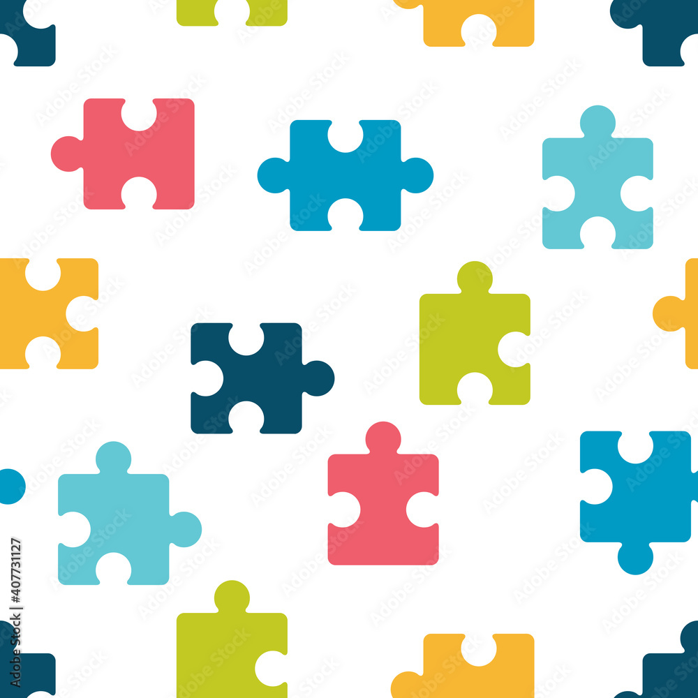 Puzzle seamless pattern. Color tiles on white background. Puzzle seamless pattern. Color tiles on white background.