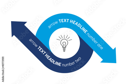 Arrow infographic, scheme, chart in flat style. Circle, round divided in two arrows.