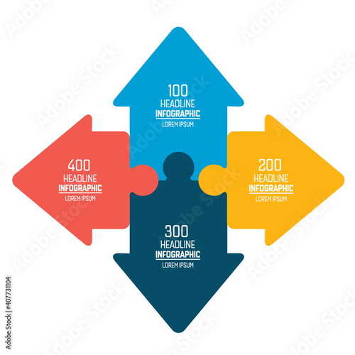 Four arrows puzzle infographic, chart, scheme, diagram.