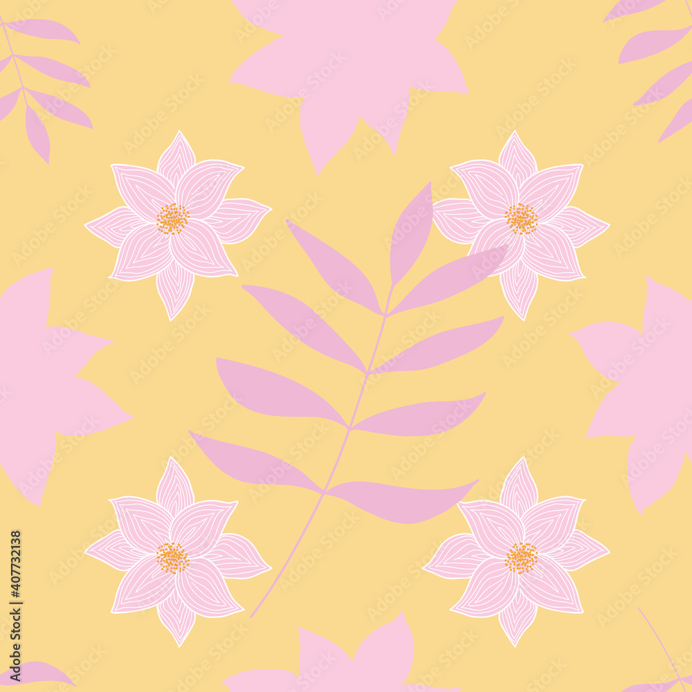 Tropical Summer Flowers and Plants Pattern
