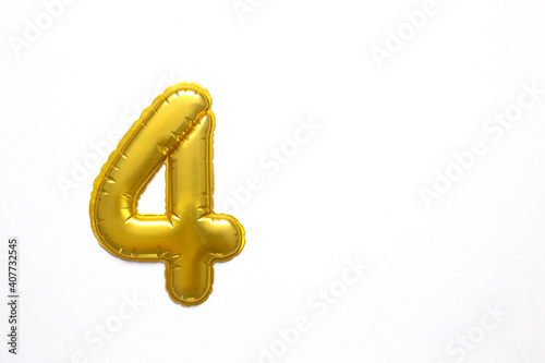 gold 3d number 4 on a white background. Place for your text.
