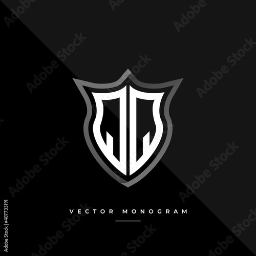 letters QQ logo design. silver shield Q Q monogram minimal monogram isolated on dark background. masculine business logotype. creative premium vector alphabet concept.