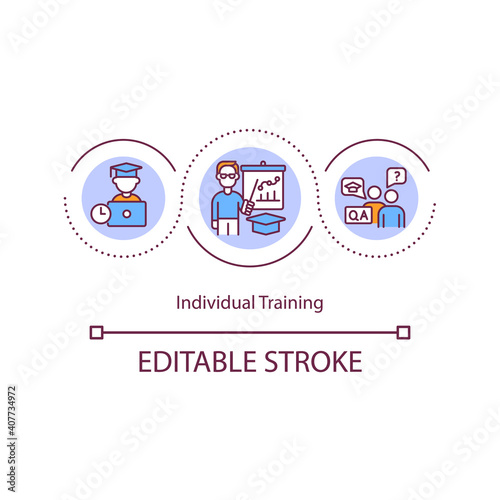 Individual training concept icon. Creating special environment for teaching one specific person. Improving skill idea thin line illustration. Vector isolated outline RGB color drawing. Editable stroke